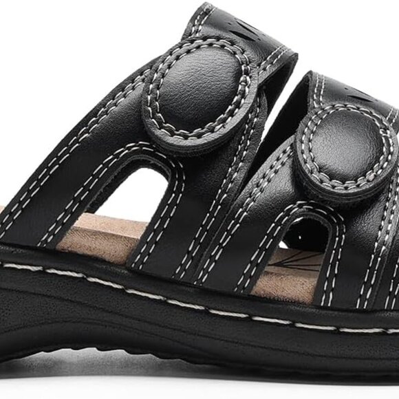 Women's Faux Leather Slide Sandals Casual Comfortable Arch Support Flat - Picture 3 of 8